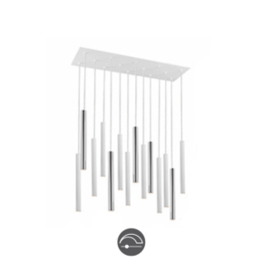 Lámpara colgante 14 luces VARAS cromo y blanco con mando