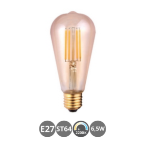 Bombilla LED vintage ámbar ST64 E27 6,5W 2200K