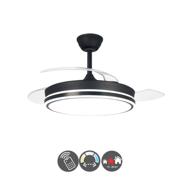 Ventilador retráctil MOLLET led 45w (13 - 20m²) Negro