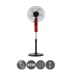 Ventilador de pie orientable Circus 45W con pantalla digital y mando a distancia rojo negro