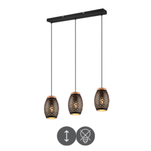 Lámpara colgante BIDAR 3 luces E27 negro oro
