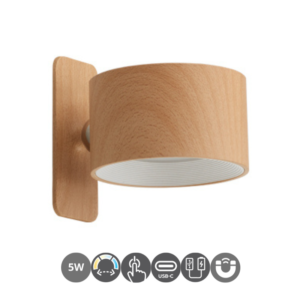 Aplique led batería USB-C CAMERON  base imantable color madera natural