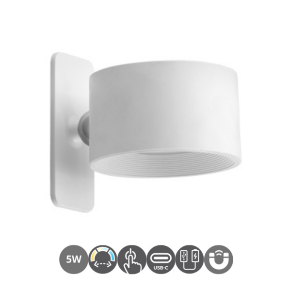 Aplique led batería USB-C CAMERON base imantable color blanco