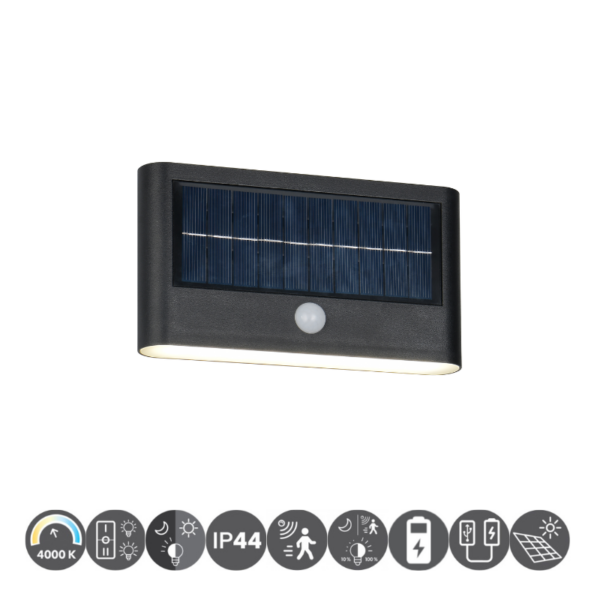 Aplique exterior RAMOS led solar con sensor de movimiento y crepuscular