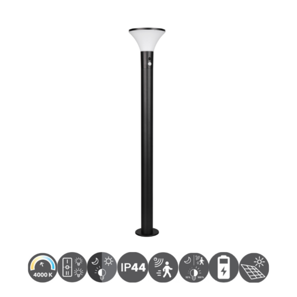 Lámpara de pie farolillo exterior GORDA led solar con sensor de movimiento y crepuscular 100cm