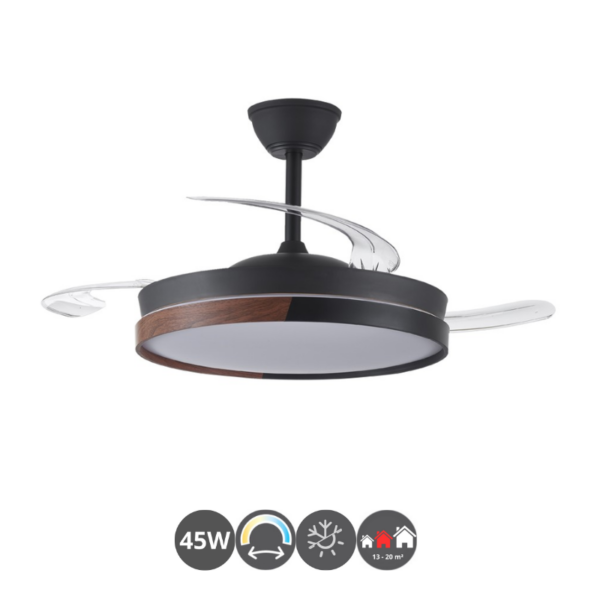 Ventilador retráctil BESALÚ 45w 3 aspas negro madera oscura