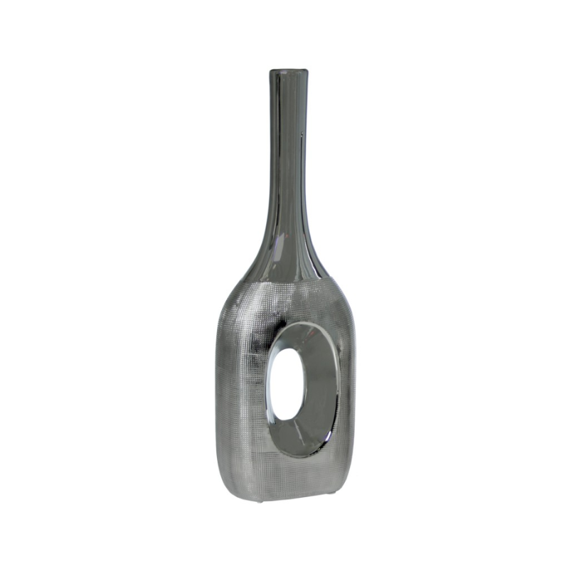 Jarrón cerámica 40cm plata