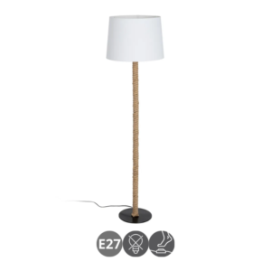 Lámpara de pie CUERDA E27 pantalla tela blanca