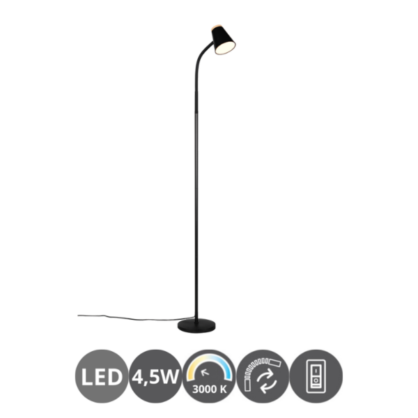 Lámpara de pie led PONGO negro madera