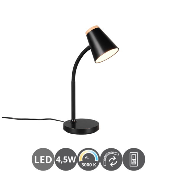 Sobremesa led PONGO negro madera