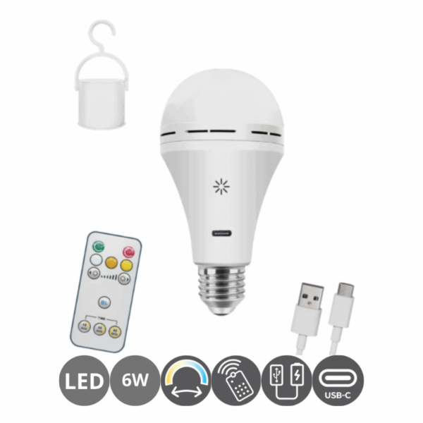 Bombilla led E27 recargable 6w CCT mando a distancia