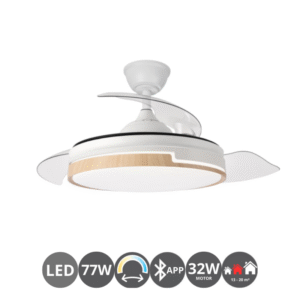 Ventilador retráctil DESTROY 77w 50/107cm (13-20m²) blanco mate y nórdico
