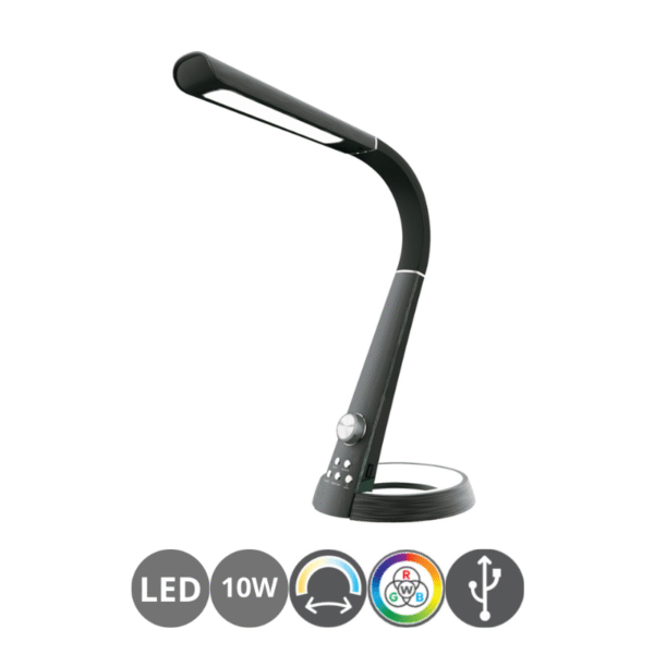 Flexo estudio GIJÓN dimable con aro RGB negro