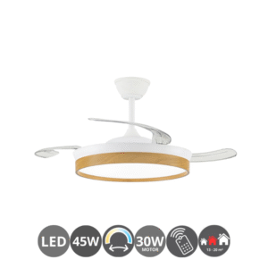 Ventilador retráctil NATUR 45w blanco madera (13-20m²)