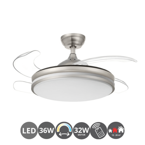Ventilador retráctil TURIN 36w níquel satinado (13-20m²)