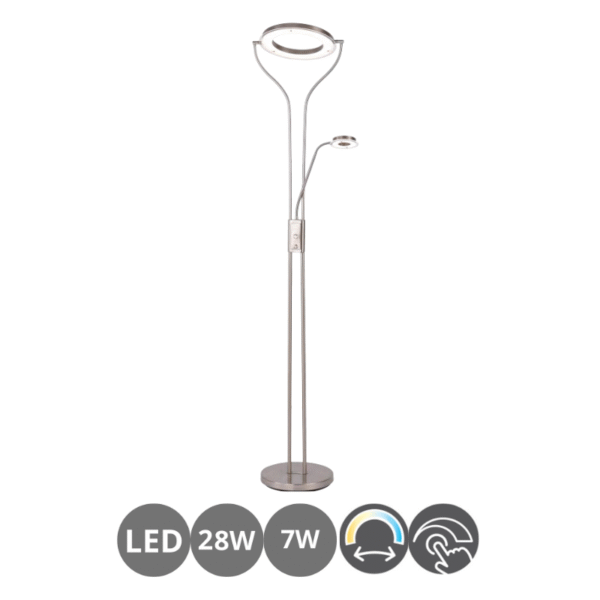 Lampara de pie led LECTOR 28+7w níquel mate