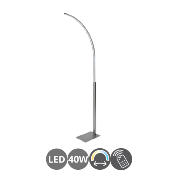 Lampara de pie led 40w mando a distancia níquel mate