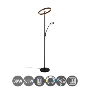 Lampara de pie led WILLIS con lector 39+5,5w negro