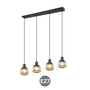 Colgante TARIFA 4x E27 negro mate cristal cromado