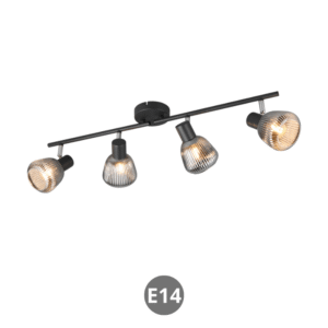 Lámpara foco TARIFA 4x E14 negro mate cristal cromo