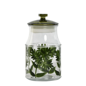Bote de cristal con tapa 1200ml transparente con hojas