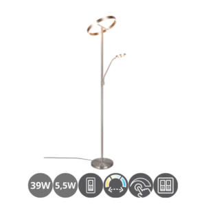 Lampara de pie led WILLIS con lector 39+5,5w níquel mate