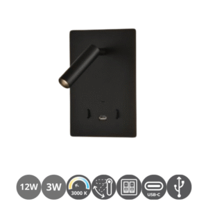 Aplique lector led MANAT 12+3w negro