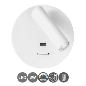 Aplique lector GIOTTO 3 watts USB con interruptor blanco