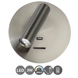 Aplique lector GIOTTO 3 watts USB con interruptor níquel