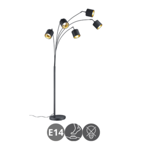 Lámpara de pie TOMMY 5x E14 negro oro