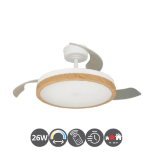 Ventilador techo MALPICA 26w 3 aspas desplegables blanco haya