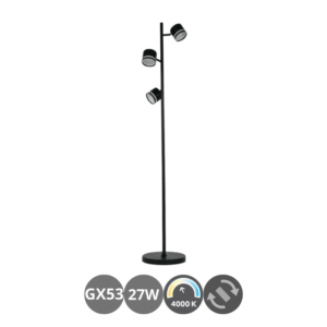 Lampara de pie ORTIGA 3x GX53 27w orientable negro