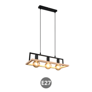 Lampara de techo bombillas 3x E27 metal y madera natural