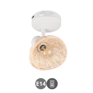 Lámpara foco CALVI E14 metal ratán natural