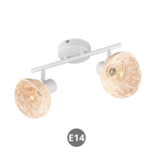 Lámpara foco CALVI 2xE14 metal ratán natural