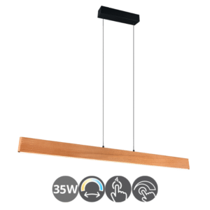 Colgante led lineal EDGEWOOD 150cm madera natural