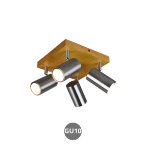 Lámpara foco MARLEY 4x GU10 madera metal níquel mate