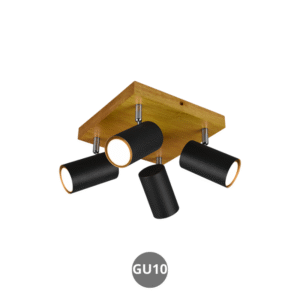 Lámpara foco MARLEY 4x GU10 madera metal negro