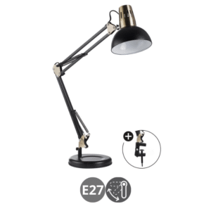 Lámpara flexo articulable E27 kit pinza negro-medalla