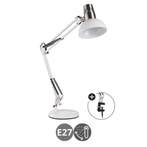 Lámpara flexo articulable E27 kit pinza blanco