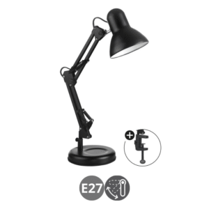 Lámpara flexo articulable E27 clip pinza negro