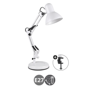 Lámpara flexo articulable E27 clip pinza blanco