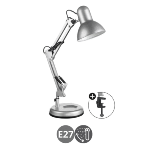 Lámpara flexo articulable E27 clip pinza plata