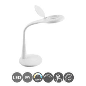 Flexo de escritorio lupa 8w 5000k regulable táctil blanco