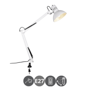 Lámpara flexo articulable E27 pinza ajustable blanco