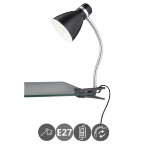 Lámpara sobremesa pinza 1xE27 10 watts metal negro