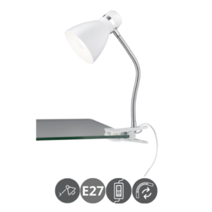 Lámpara sobremesa pinza 1xE27 10 watts metal blanco