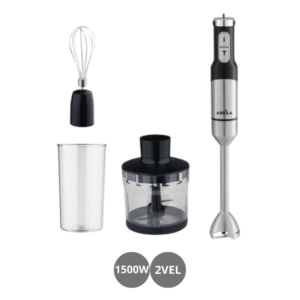Conjunto batidora de mano+vaso+picador+batidor desmontable 1500w inox