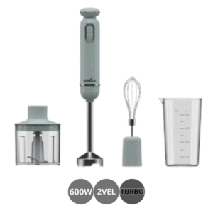 Conjunto batidora de mano+vaso+picador+batidor desmontable 600w verde