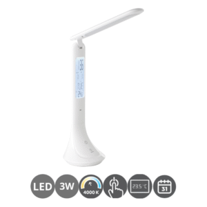 Flexo estudio led 3,2w 4000k táctil con reloj, termómetro y calendario blanco